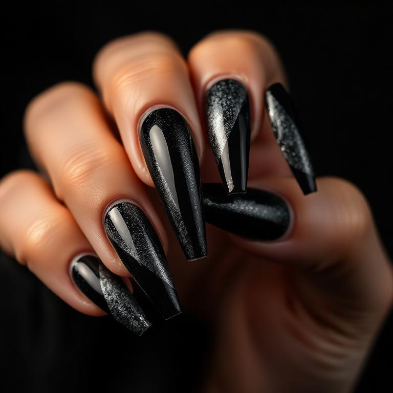 Luxury Black and Silver Foil Textured Nails